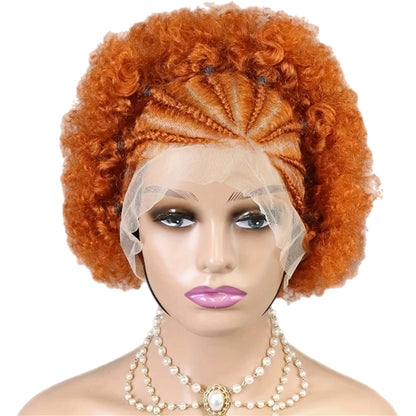 HH Colored Afro Kinky Curly Synthetic Front Lace Wig with Front Braids [Style #4][6 Couleurs]