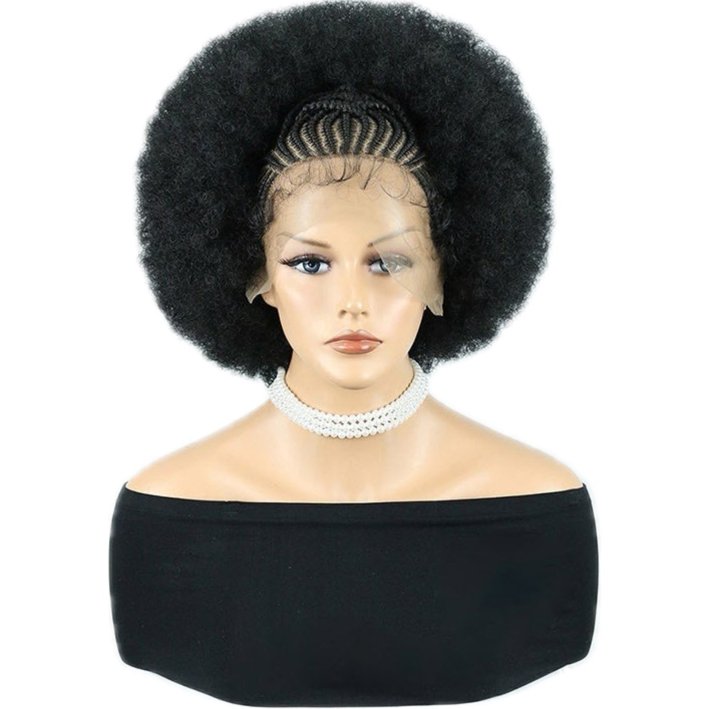 Perruque en Dentelle d’Afro Crépus Synthétique avec Nattes à l’Avant [Modèle #13]