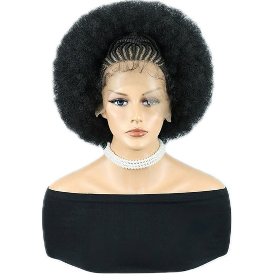 Perruque en Dentelle d’Afro Crépus Synthétique avec Nattes à l’Avant [Modèle #13]