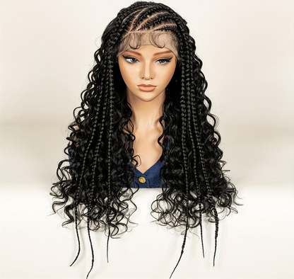 Synthetic Curly Front Lace Wig with 6 Front Braids