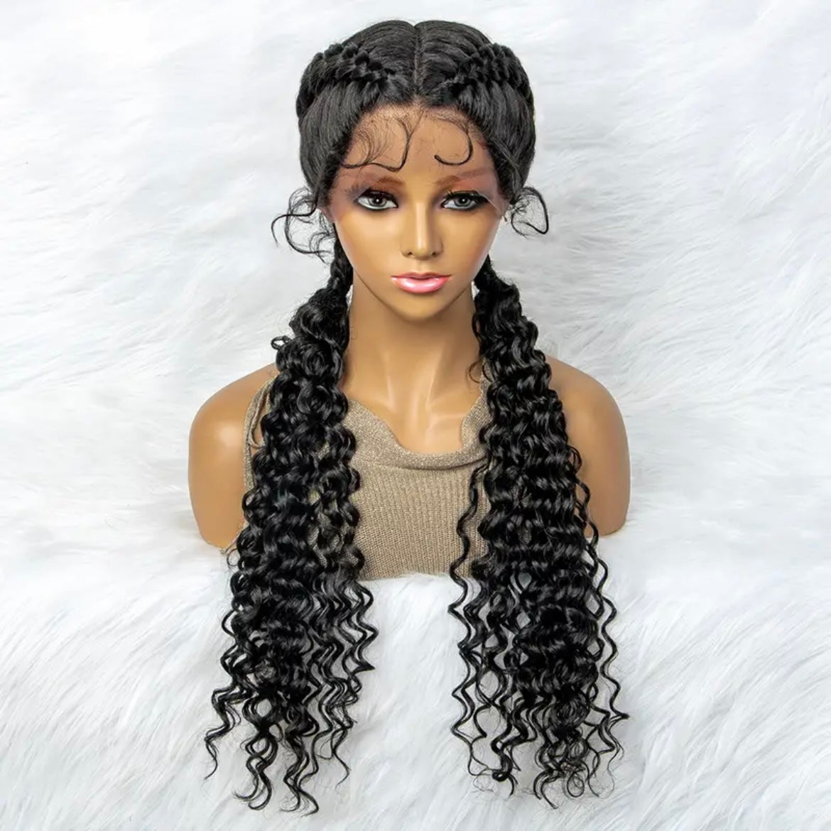 2 Big Braids Synthetic Lace Wig with Curly Ends [4 Colors]