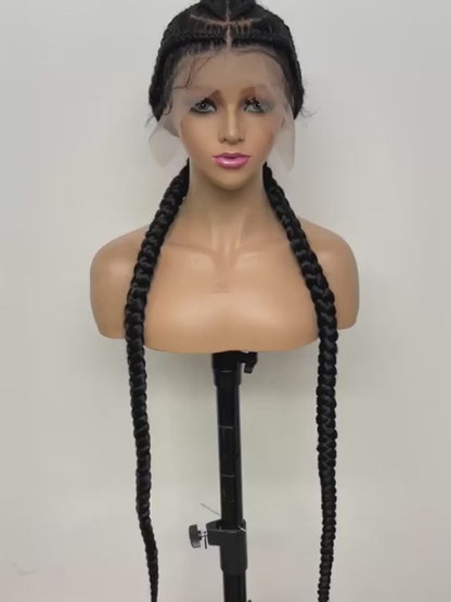 2-Parted Synthetic Flat Braids Full Lace Wig