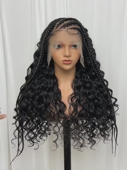 Synthetic Curly Front Lace Wig with 6 Front Braids