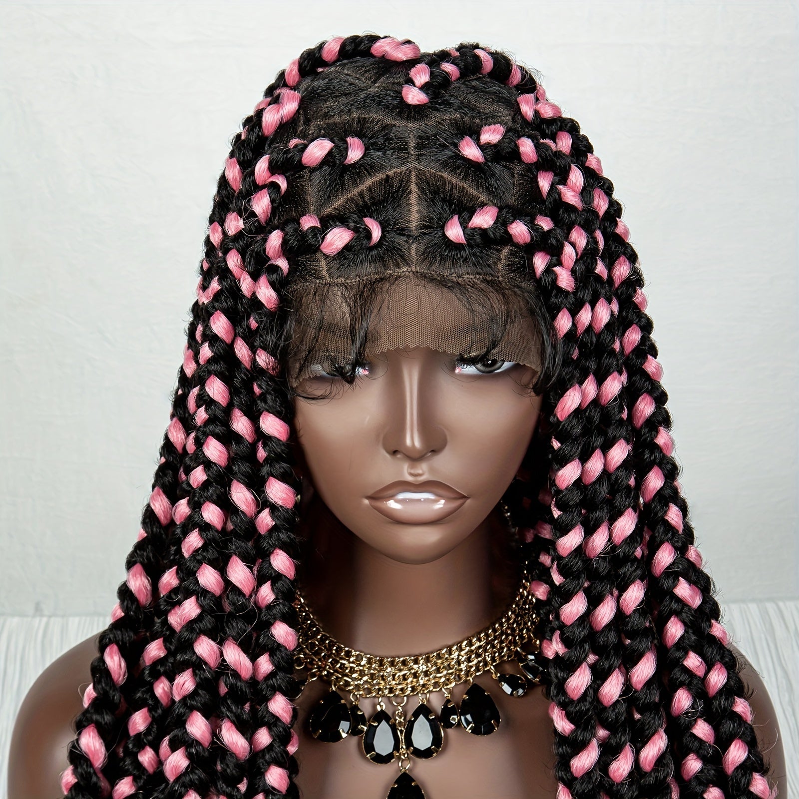 Perruque de Tresses 2 Couleurs Rose  Noir