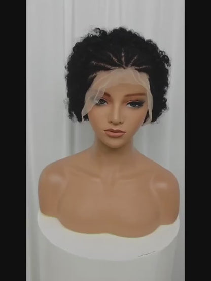 HH Colored Afro Kinky Curly Synthetic Front Lace Wig with Front Braids [Style #4][6 Couleurs]