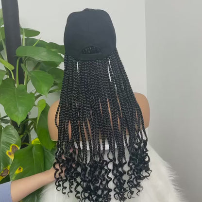 Synthetic Braided Wig with Curly Ends and Built-in Cap