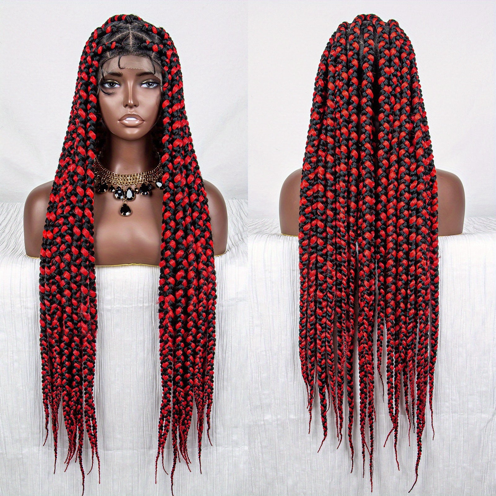 Perruque de Tresses 2 Couleurs Rouge  Noir
