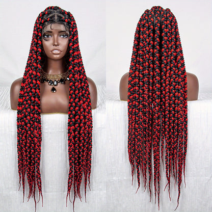Perruque de Tresses 2 Couleurs Rouge  Noir
