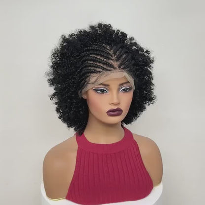 Afro Kinky Curly Synthetic Front Lace Wig with Front Braids [Style #2]