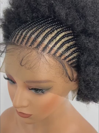 Perruque en Dentelle d’Afro Crépus Synthétique avec Nattes à l’Avant [Modèle #1]