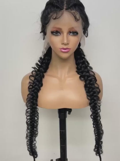 2 Big Flat Fishtail Braids Synthetic Full Lace Wig [4 Colors]