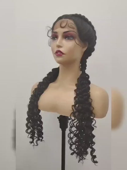 2 Big Braids Synthetic Lace Wig with Curly Ends [4 Colors]